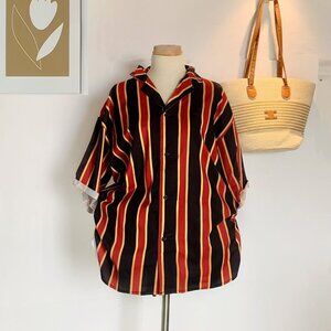 Retro Striped Button-Up Bowling Shirt